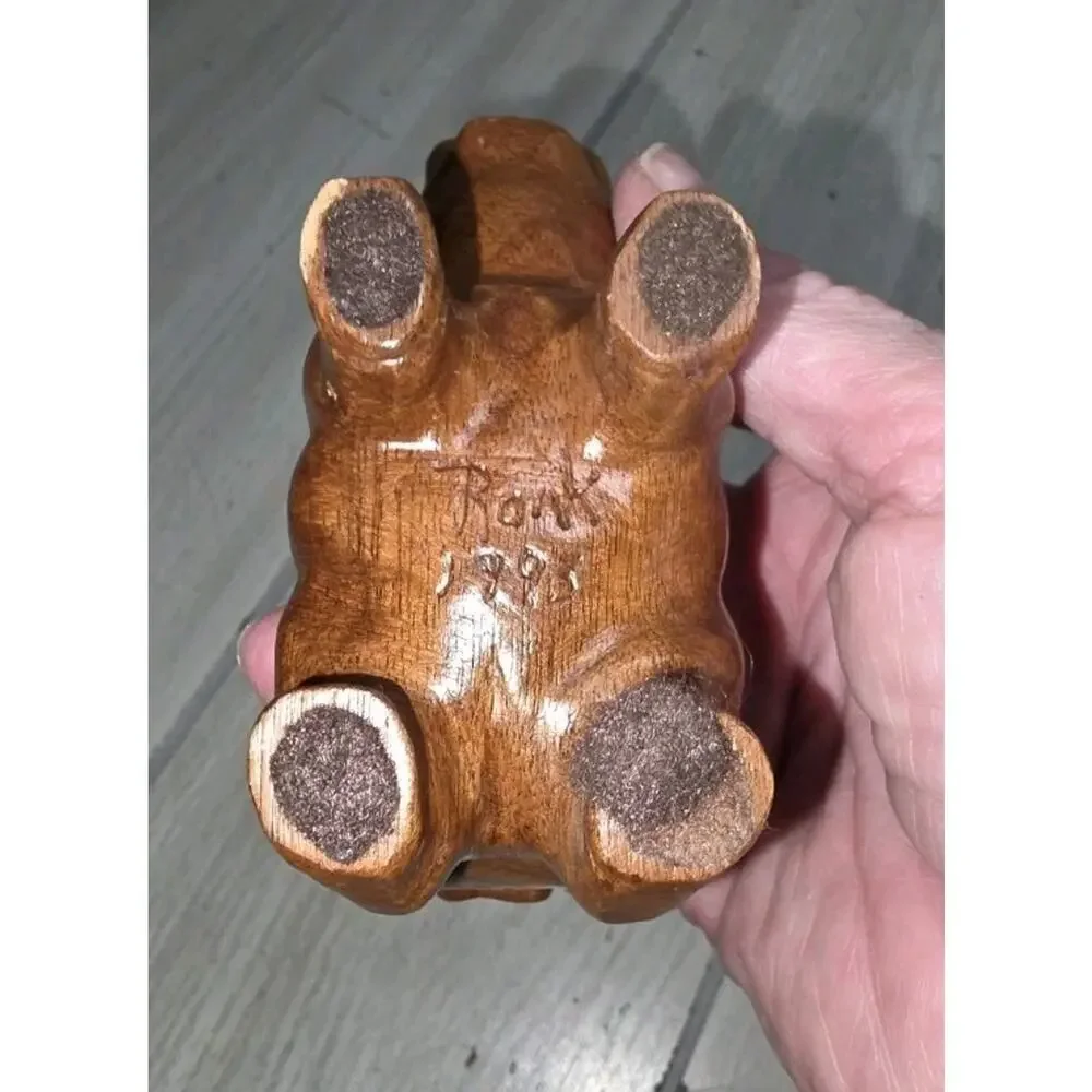 Vtg 1993 Wood Hand Carved Pig Figurine Artist Signed Farm Animal Whimsy Cute